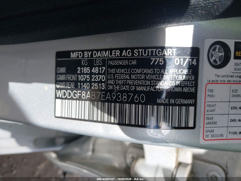 2014 Mercedes-Benz C 300 Sport 4Matic VIN: WDDGF8AB7EA938760 Lot: 43367427