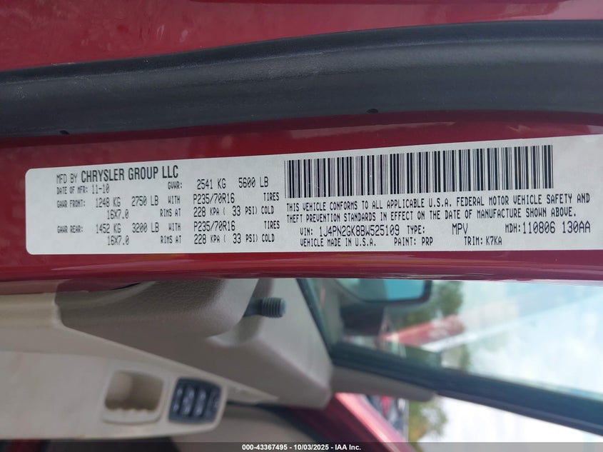 2011 Jeep Liberty Sport VIN: 1J4PN2GK8BW525109 Lot: 43367495