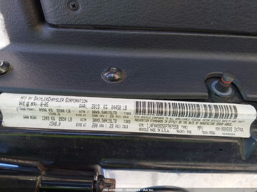 2006 Jeep Wrangler Sport VIN: 1J4FA49S56P707558 Lot: 43367559