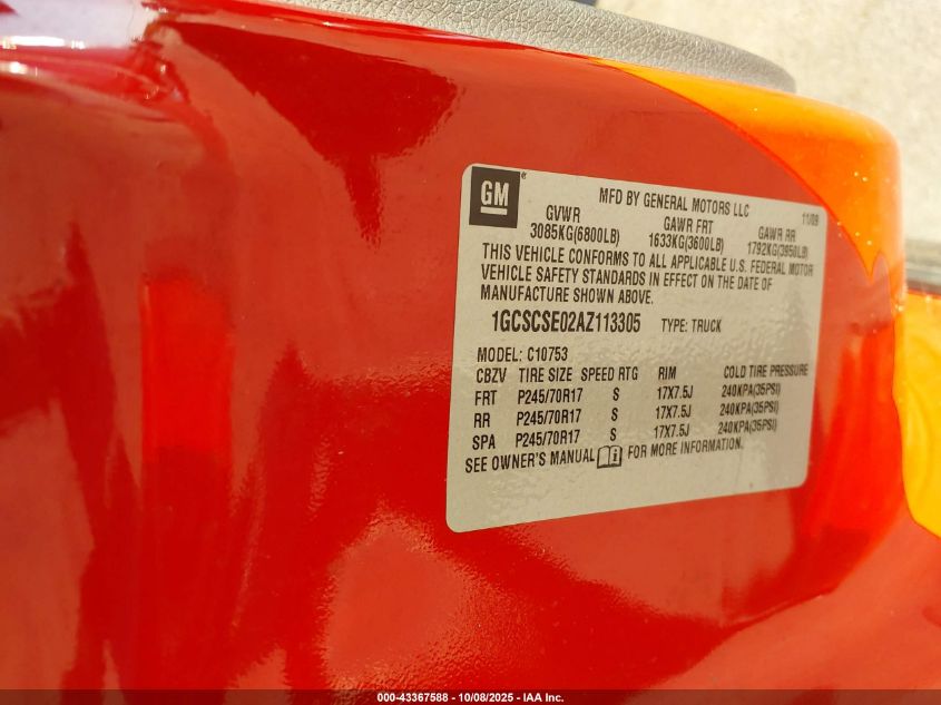 2010 Chevrolet Silverado 1500 Lt VIN: 1GCSCSE02AZ113305 Lot: 43367588