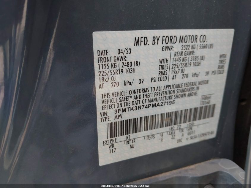 2023 Ford Mustang Mach-E Premium VIN: 3FMTK3R74PMA27195 Lot: 43367616