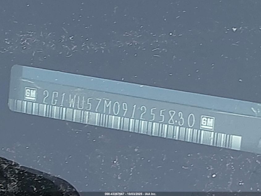 2009 Chevrolet Impala Ltz VIN: 2G1WU57M091255830 Lot: 43367667