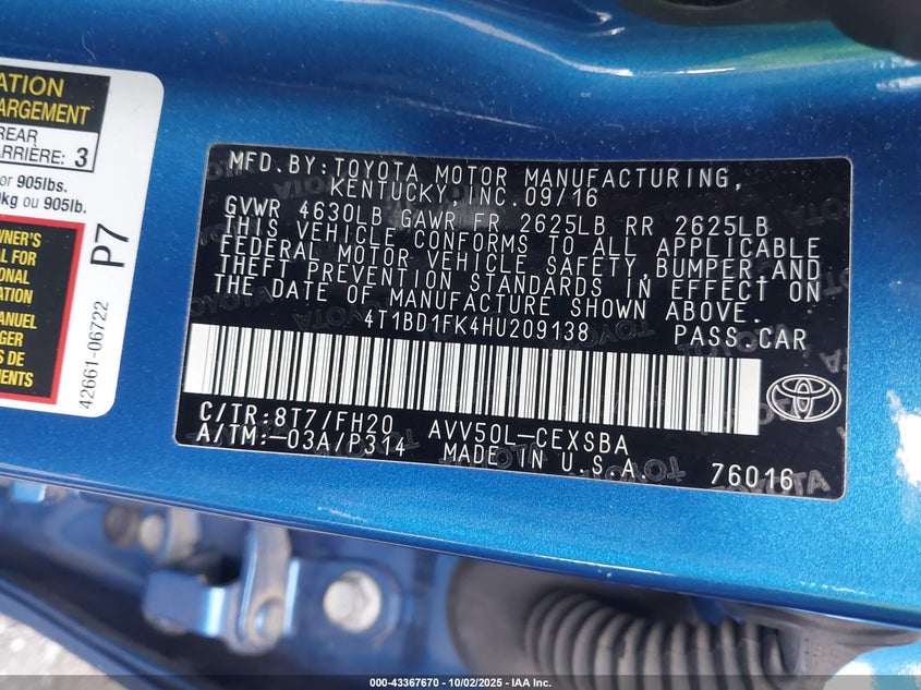 2017 TOYOTA CAMRY HYBRID SE - 4T1BD1FK4HU209138