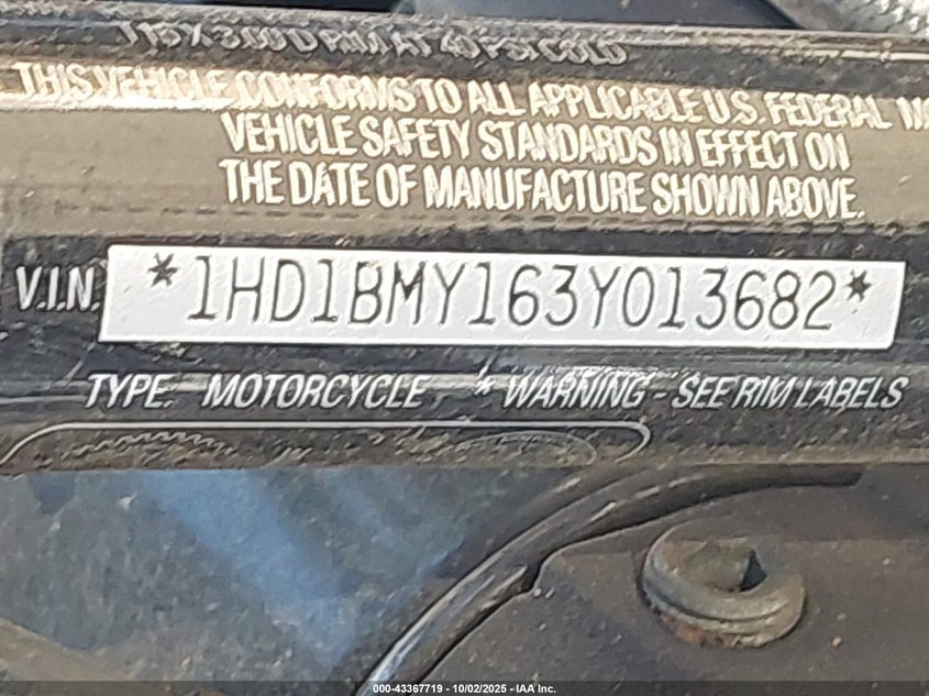 2003 Harley-Davidson Flstf VIN: 1HD1BMY163Y013682 Lot: 43367719