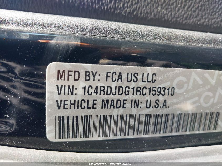 2024 Dodge Durango Gt Plus Awd VIN: 1C4RDJDG1RC159310 Lot: 43367757