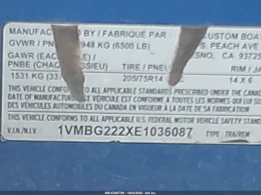 2014 Cee Avalance VIN: FINP9033E314 Lot: 43367758