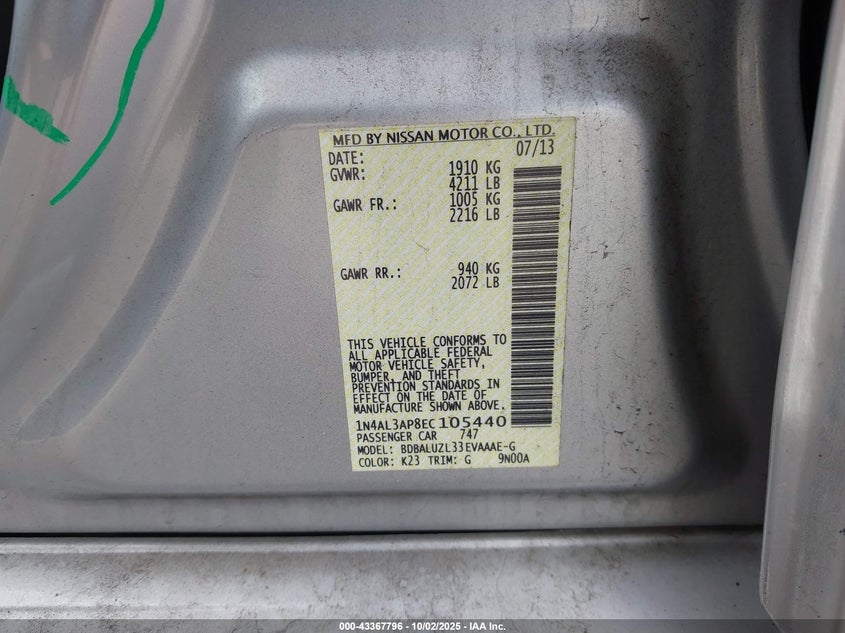 2014 NISSAN ALTIMA 2.5 SV - 1N4AL3AP8EC105440