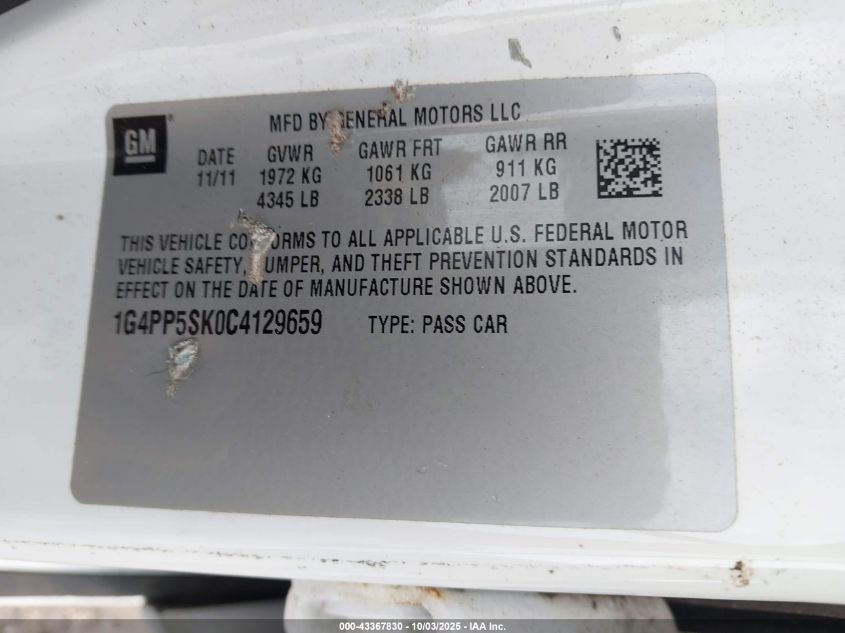 2012 Buick Verano VIN: 1G4PP5SK0C4129659 Lot: 43367830