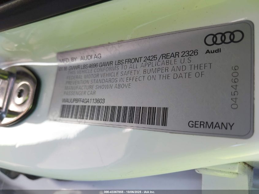 2016 Audi A3 E-Tron 1.4T Premium VIN: WAUUPBFF4GA113603 Lot: 43367855