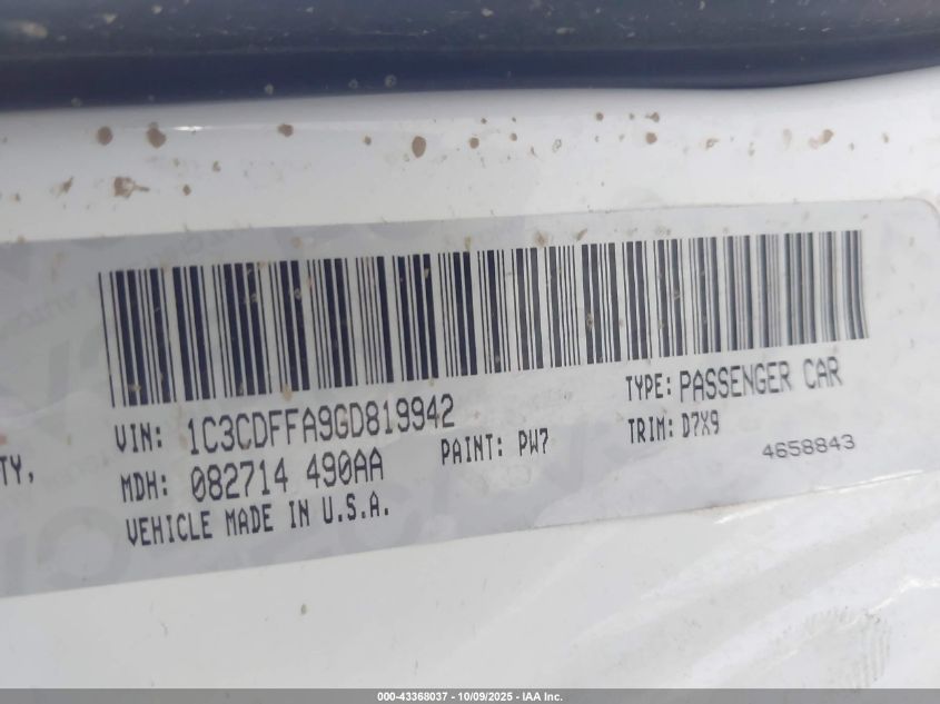 2016 Dodge Dart Sxt Sport VIN: 1C3CDFFA9GD819942 Lot: 43368037