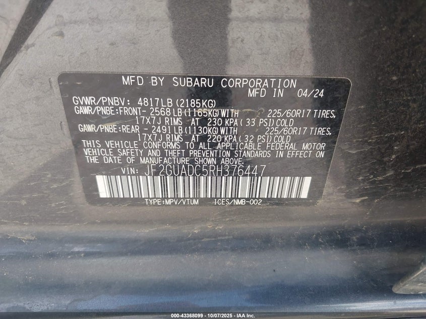 2024 SUBARU CROSSTREK PREMIUM JF2GUADC5RH376447