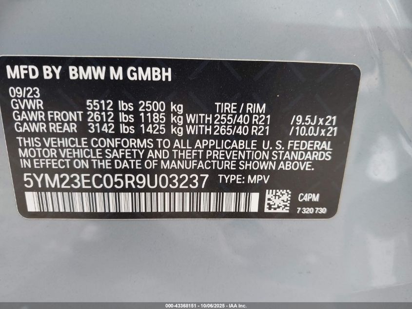 2024 BMW X4 M 5YM23EC05R9U03237