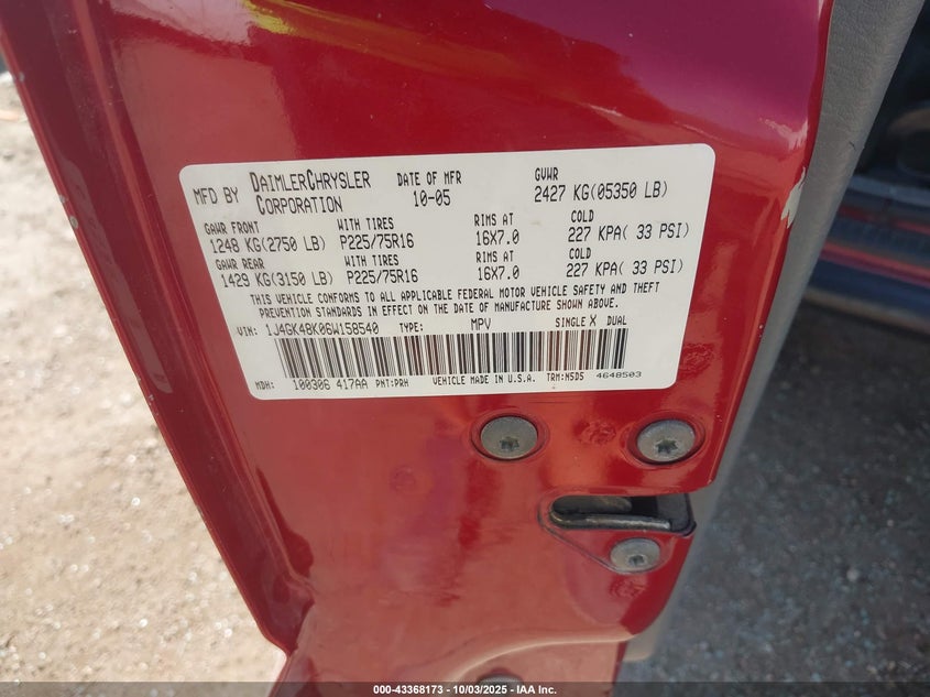 2006 Jeep Liberty Sport VIN: 1J4GK48K06W158540 Lot: 43368173