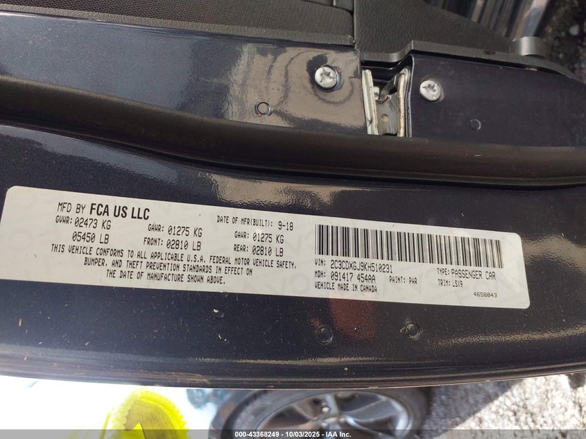 2019 DODGE CHARGER SCAT PACK RWD 2C3CDXGJ9KH510231