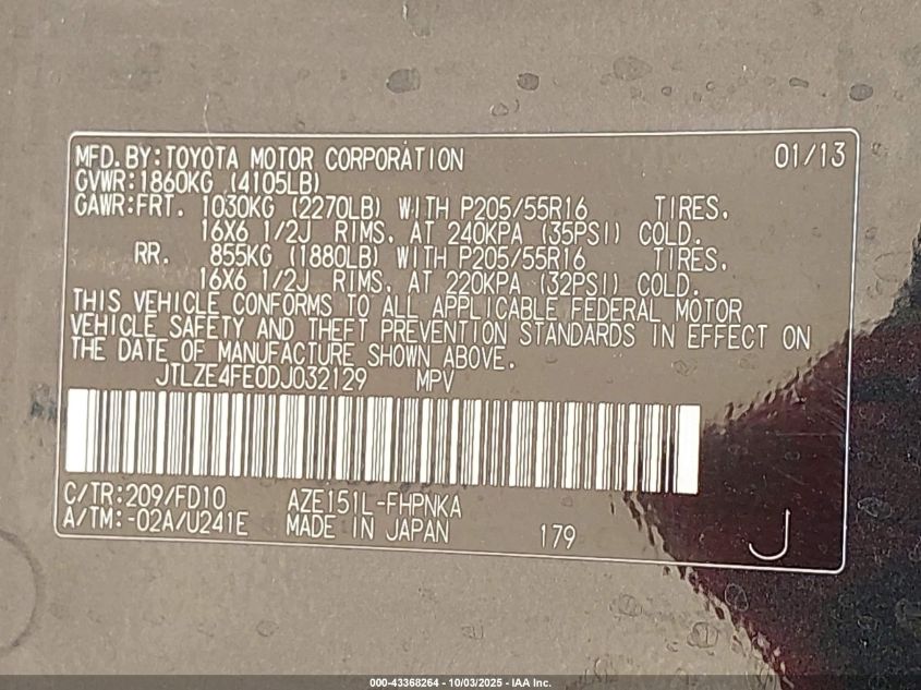 2013 Scion Xb VIN: JTLZE4FE0DJ032129 Lot: 43368264