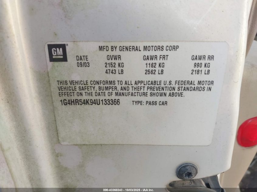 2004 Buick Lesabre Limited VIN: 1G4HR54K94U133366 Lot: 43368343