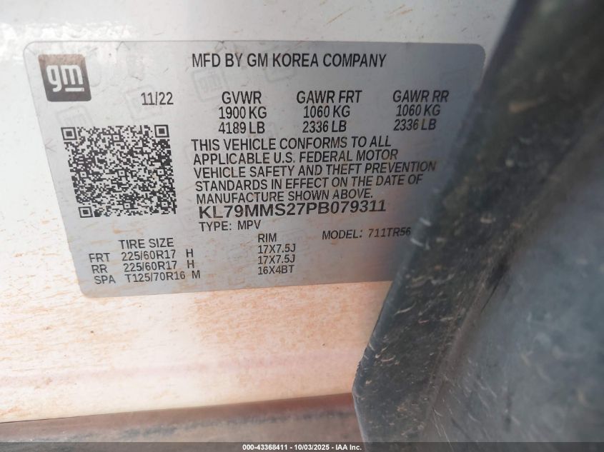 2023 Chevrolet Trailblazer Fwd Ls VIN: KL79MMS27PB079311 Lot: 43368411