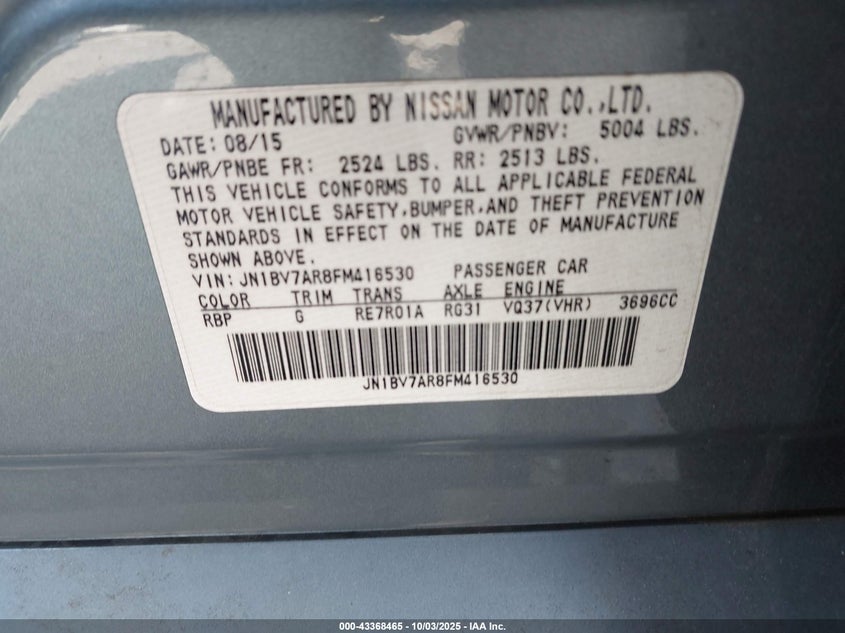 2015 INFINITI Q50 PREMIUM - JN1BV7AR8FM416530