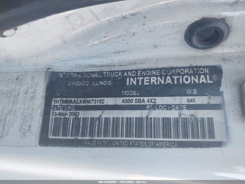 2004 International 4000 4300 VIN: 1HTMMAALX4H673182 Lot: 43368593