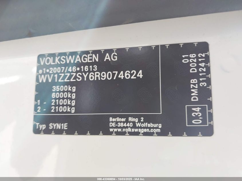 2025 Volkswagen Other VIN: WV1ZZZSY6R9074624 Lot: 43368694