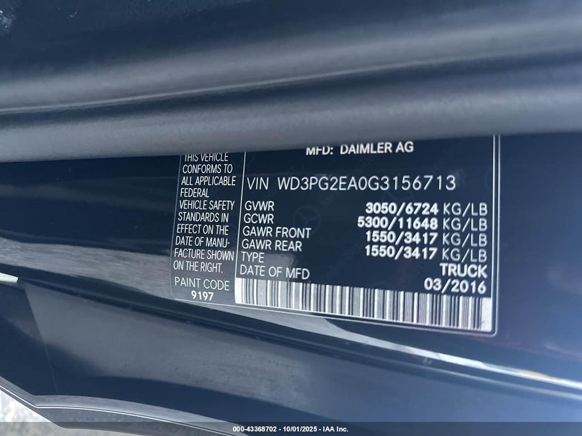 2016 MERCEDES-BENZ METRIS - WD3PG2EA0G3156713