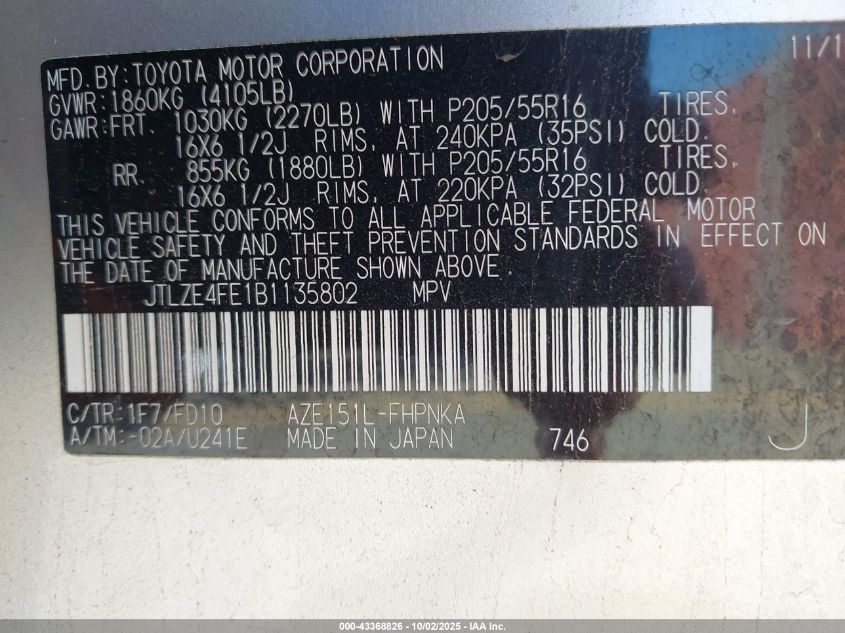 2011 Scion Xb VIN: JTLZE4FE1B1135802 Lot: 43368826