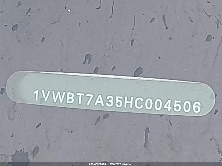 2017 Volkswagen Passat 1.8T Se VIN: 1VWBT7A35HC004506 Lot: 43368876