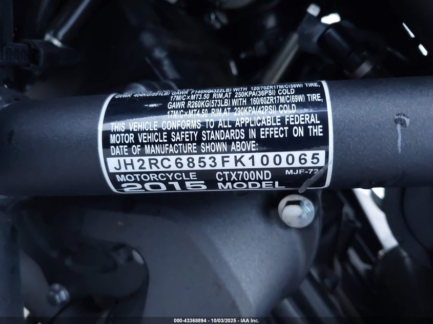 2015 HONDA CTX700 ND JH2RC6853FK100065