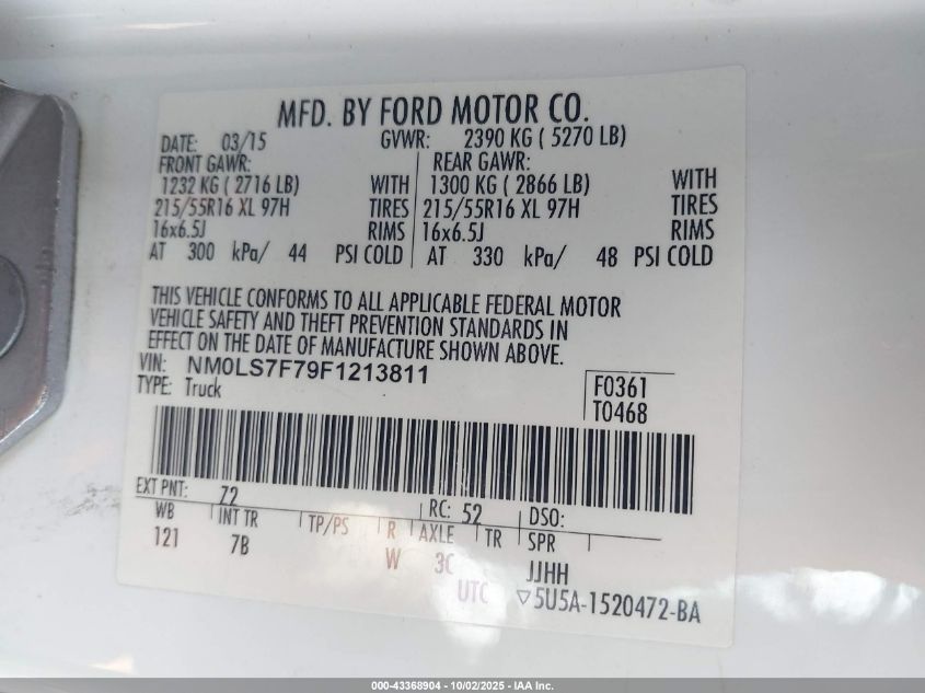 2015 Ford Transit Connect Xlt VIN: NM0LS7F79F1213811 Lot: 43368904