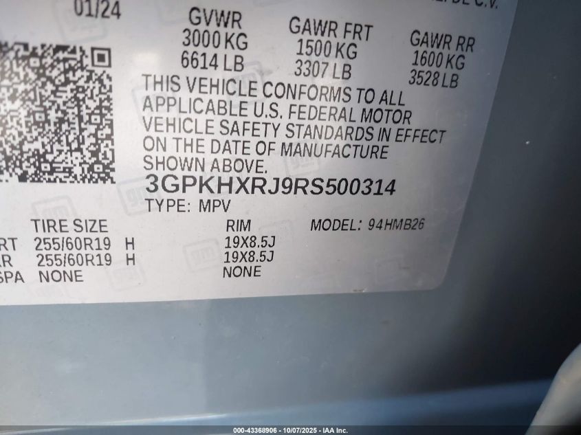 2024 Honda Prologue Touring VIN: 3GPKHXRJ9RS500314 Lot: 43368906