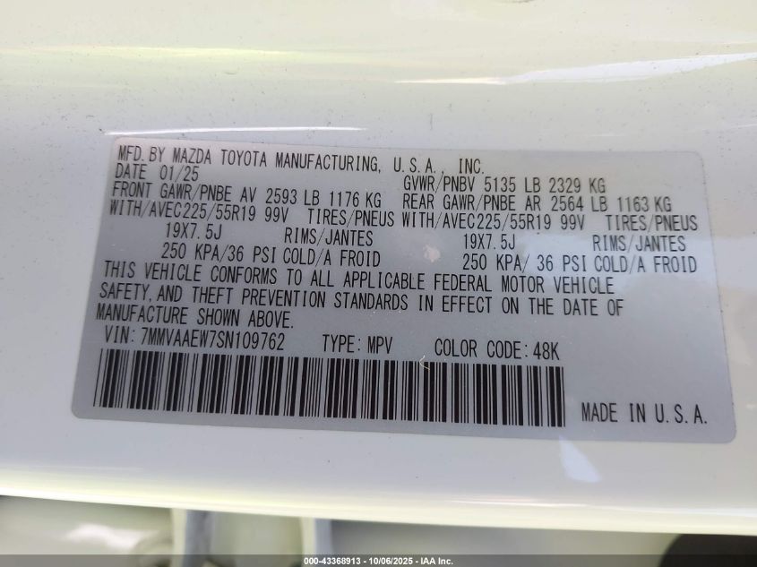 2025 Mazda Cx-50 Hybrid Premium Plus Package VIN: 7MMVAAEW7SN109762 Lot: 43368913