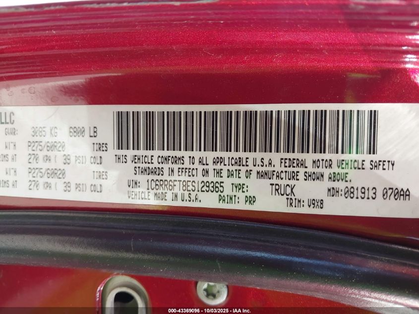 2014 Ram 1500 Express VIN: 1C6RR6FT8ES129365 Lot: 43369096