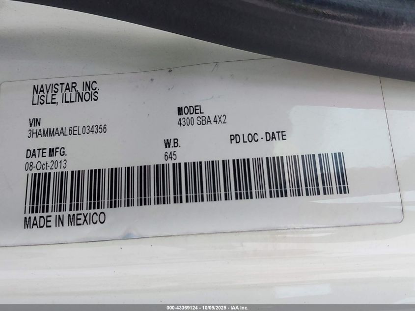 2014 International 4000 4300 VIN: 3HAMMAAL6EL034356 Lot: 43369124