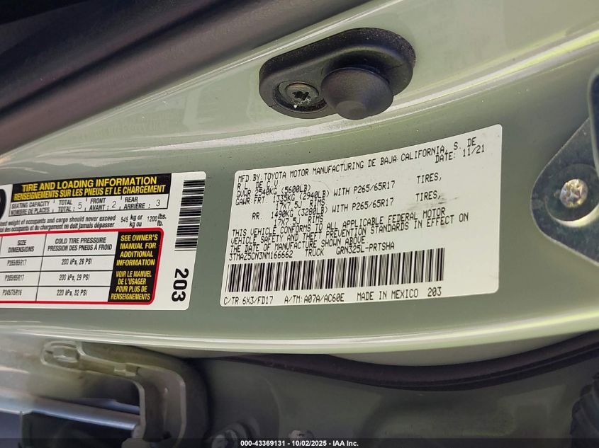 2022 Toyota Tacoma Trd Sport VIN: 3TMAZ5CN3NM166662 Lot: 43369131