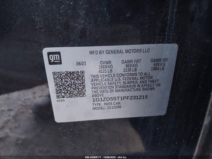 2023 Chevrolet Malibu Fwd 1Lt VIN: 1G1ZD5ST1PF231215 Lot: 43369171