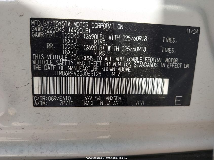 2025 Toyota Rav4 Hybrid Limited VIN: JTMD6RFV2SJ065128 Lot: 43369181