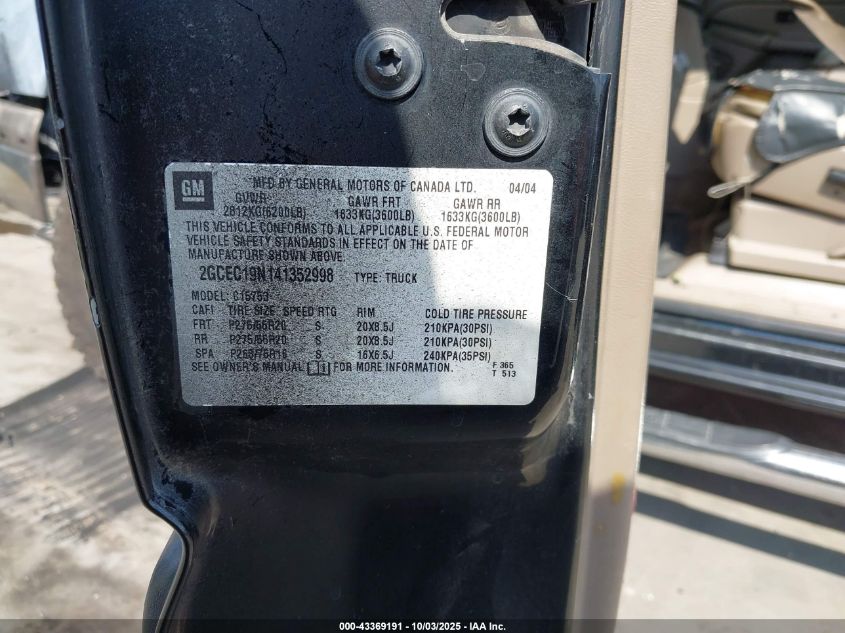 2004 Chevrolet Silverado 1500 Ls VIN: 2GCEC19N141352998 Lot: 43369191
