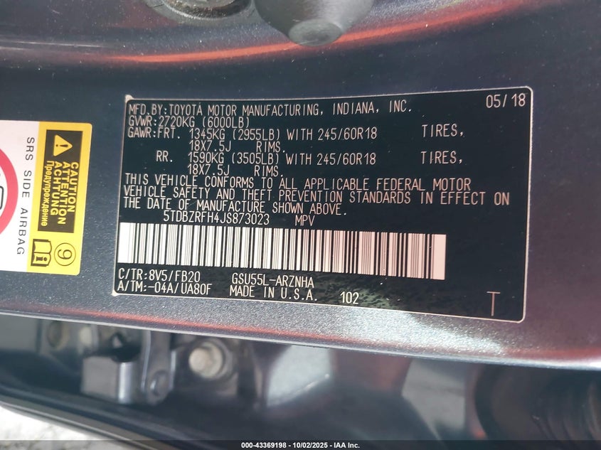 2018 TOYOTA HIGHLANDER LE - 5TDBZRFH4JS873023