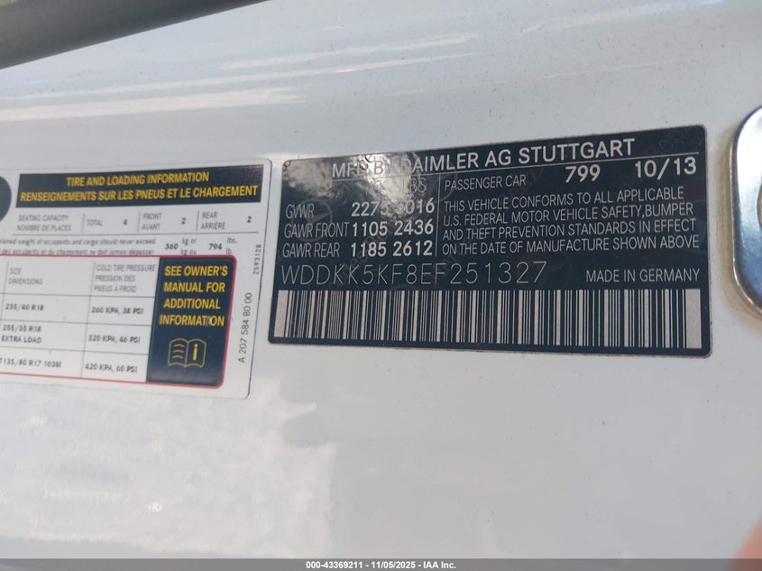 2014 MERCEDES-BENZ E 350 WDDKK5KF8EF251327