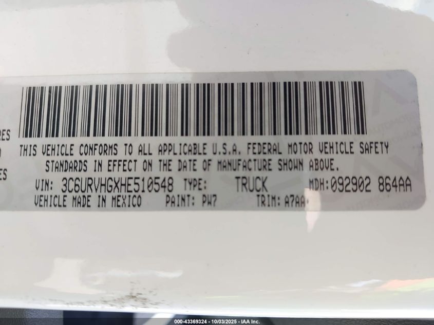 2017 Ram Promaster 3500 High Roof 159 Wb VIN: 3C6URVHGXHE510548 Lot: 43369324