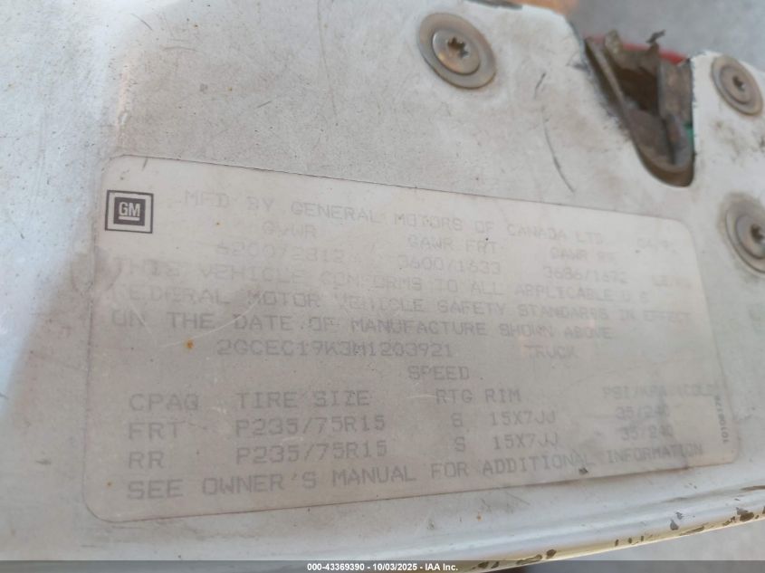 1991 Chevrolet Gmt-400 C1500 VIN: 2GCEC19K3M1203921 Lot: 43369390