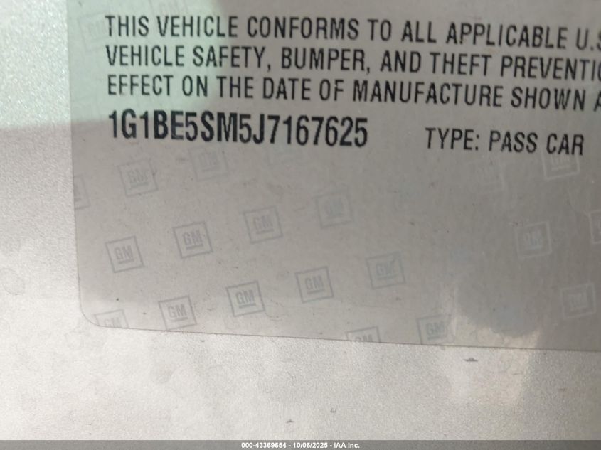 2018 Chevrolet Cruze Lt Auto VIN: 1G1BE5SM5J7167625 Lot: 43369654