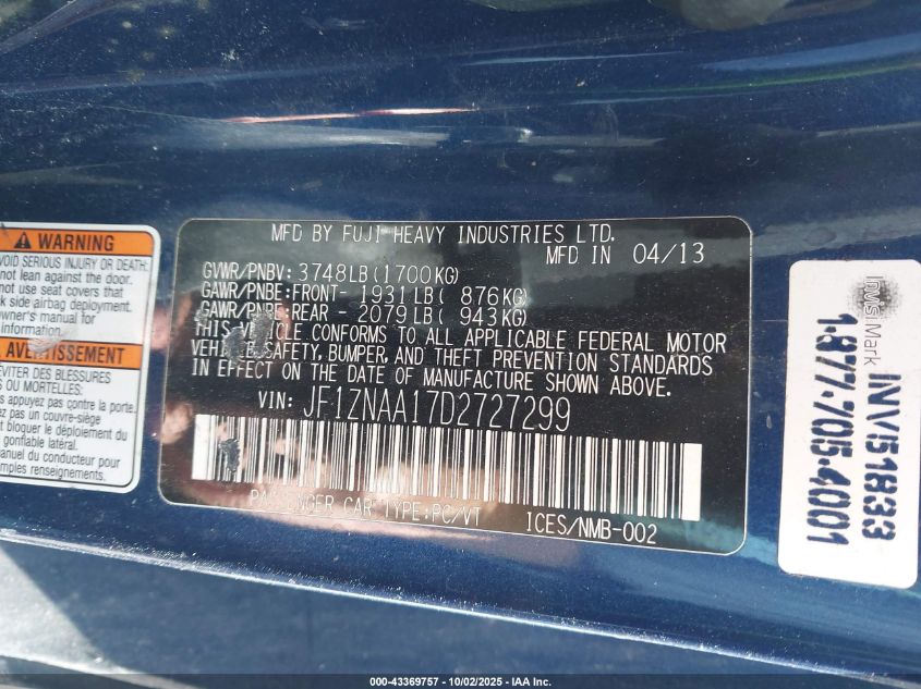 2013 Scion Fr-S VIN: JF1ZNAA17D2727299 Lot: 43369757