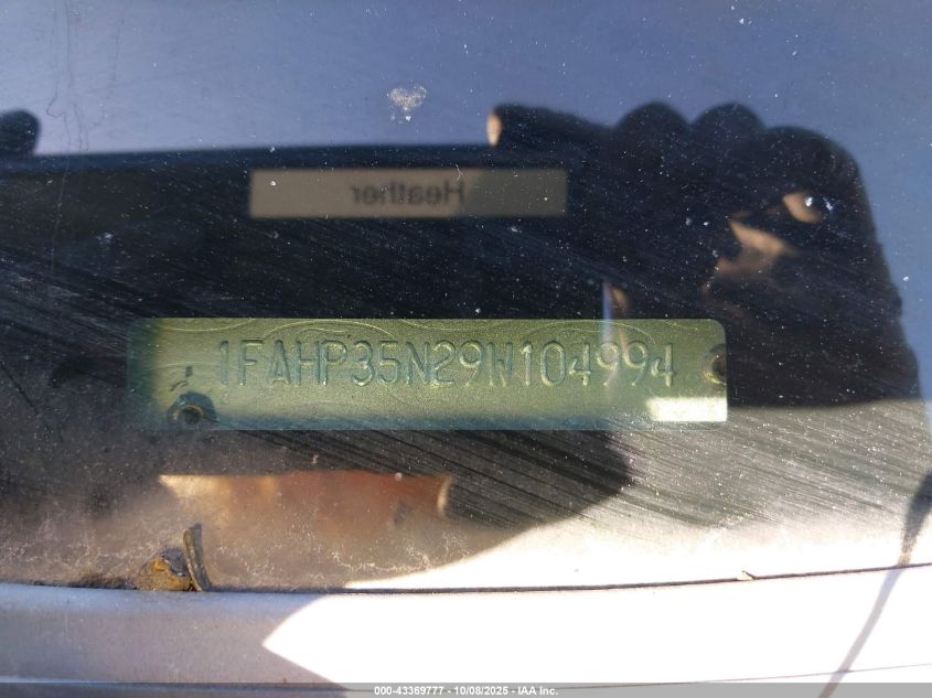 2009 Ford Focus Se VIN: 1FAHP35N29W104994 Lot: 43369777