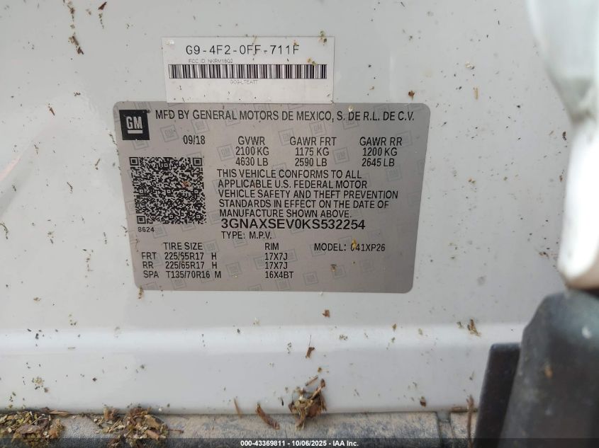 2019 Chevrolet Equinox Ls VIN: 3GNAXSEV0KS532254 Lot: 43369811