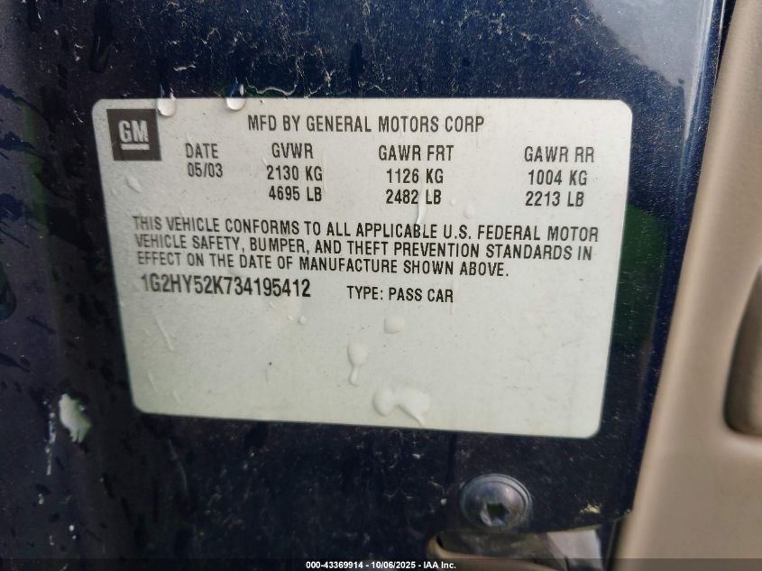 2003 Pontiac Bonneville Sle VIN: 1G2HY52K734195412 Lot: 43369914