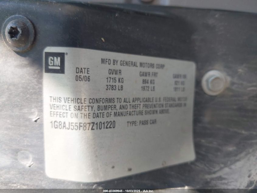 2007 Saturn Ion Ion 2 VIN: 1G8AJ55F87Z101220 Lot: 43369945