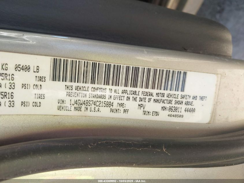 2004 Jeep Grand Cherokee Laredo VIN: 1J4GW48S74C215884 Lot: 43369992