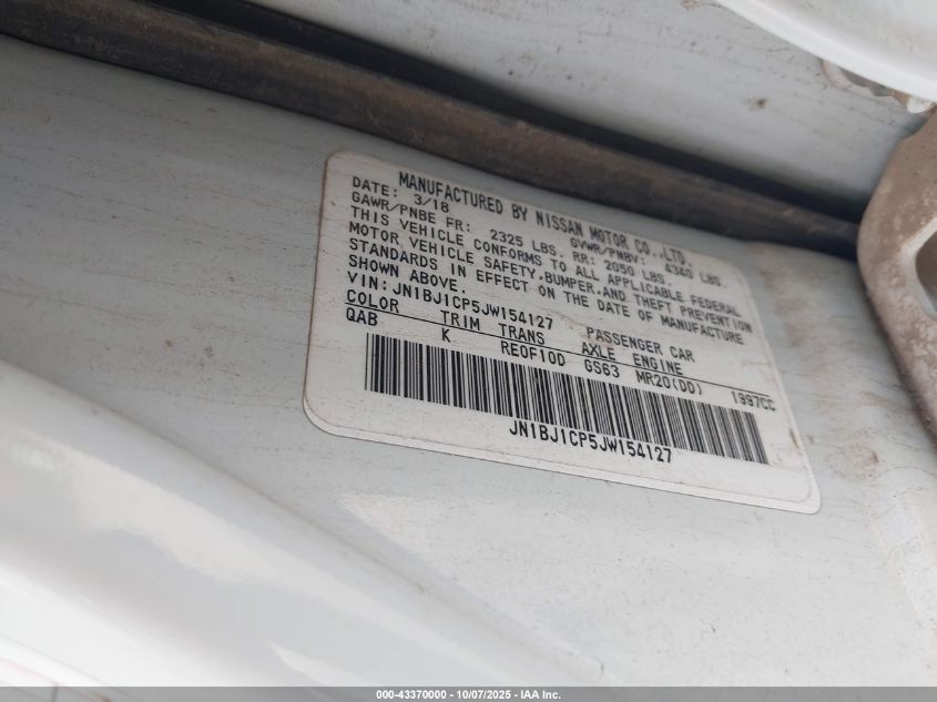 2018 Nissan Rogue Sport Sl VIN: JN1BJ1CP5JW154127 Lot: 43370000