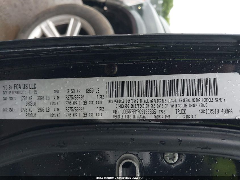 2016 Ram 1500 Longhorn VIN: 1C6RR7PM7GS186835 Lot: 43370125